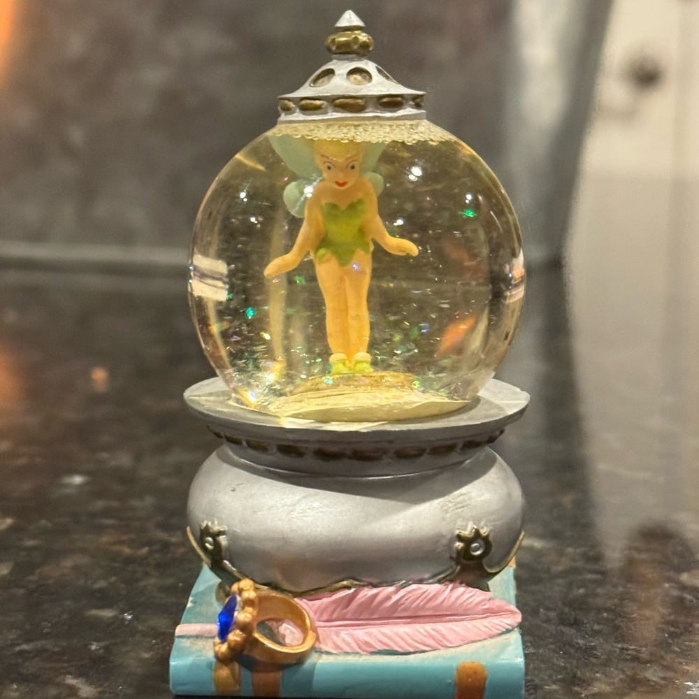 Disney Tinker Bell Mini Collectible Snow Globe with Green and Silver Accents